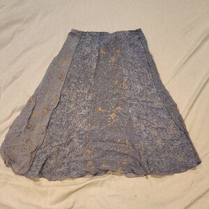 J. Jill Blue and Gold Floral A-Line Skirt